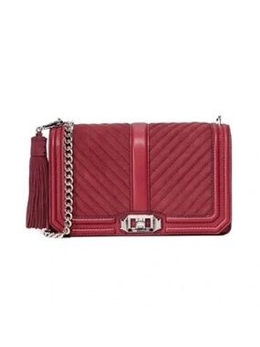 Rebecca Minkoff Chevron Quilted Love Crossbody Leather and Suede Burgundy/Silver